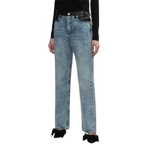 New rag & bone The Shea High Rise Relaxed Straight Jeans 31 Lefferts Leather Tri